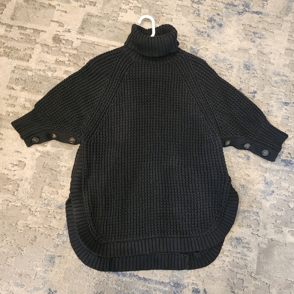 NWT J. Crew Chunky Knit Black Poncho Turtleneck Sweater Size S/M